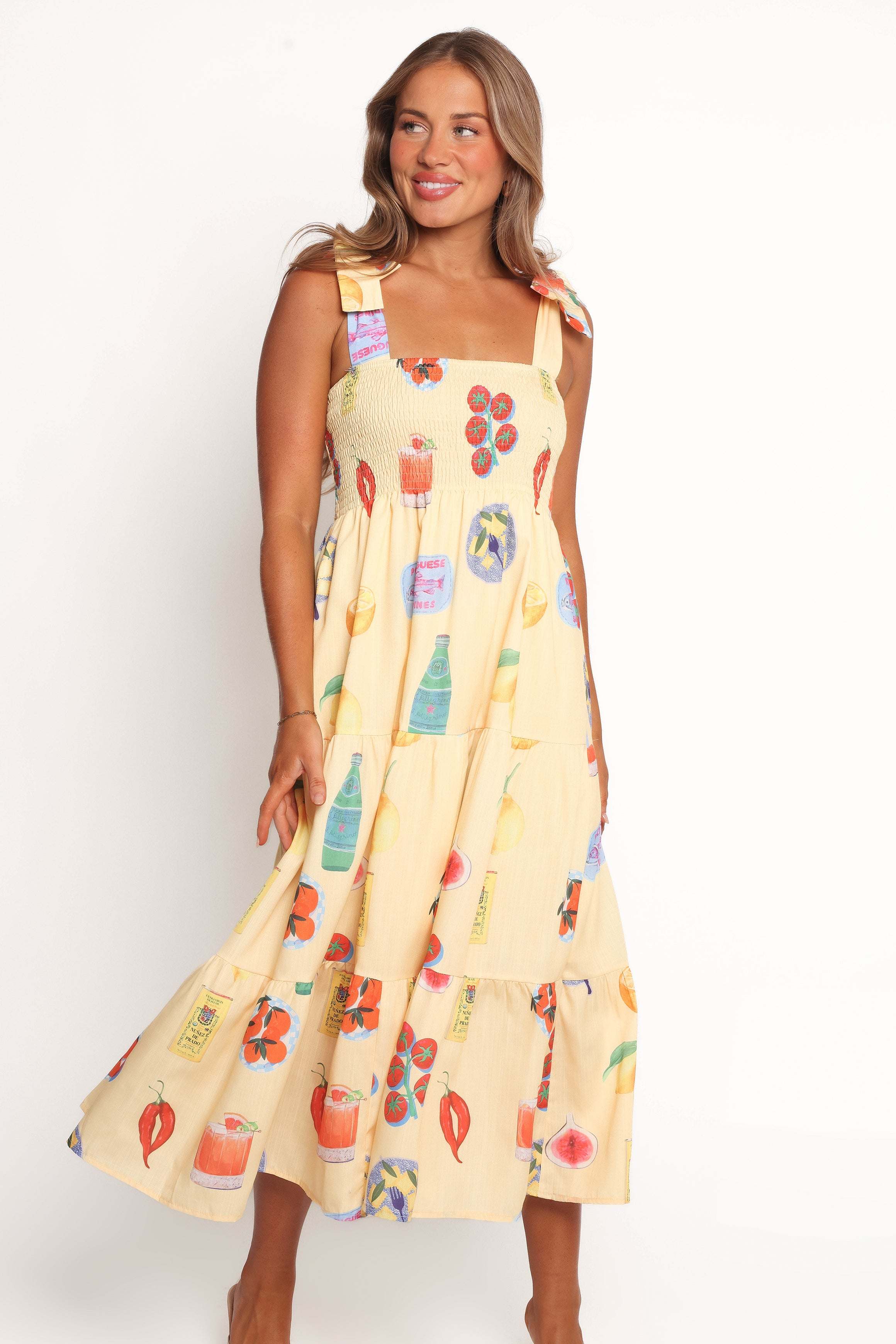 Sarelle Midi Dress - Yellow Pasta Print - XL - Image 38