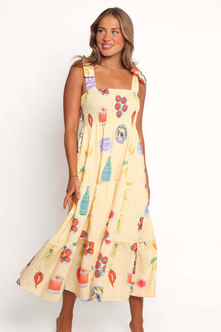 Sarelle Midi Dress - Yellow Pasta Print - XL - Image 38